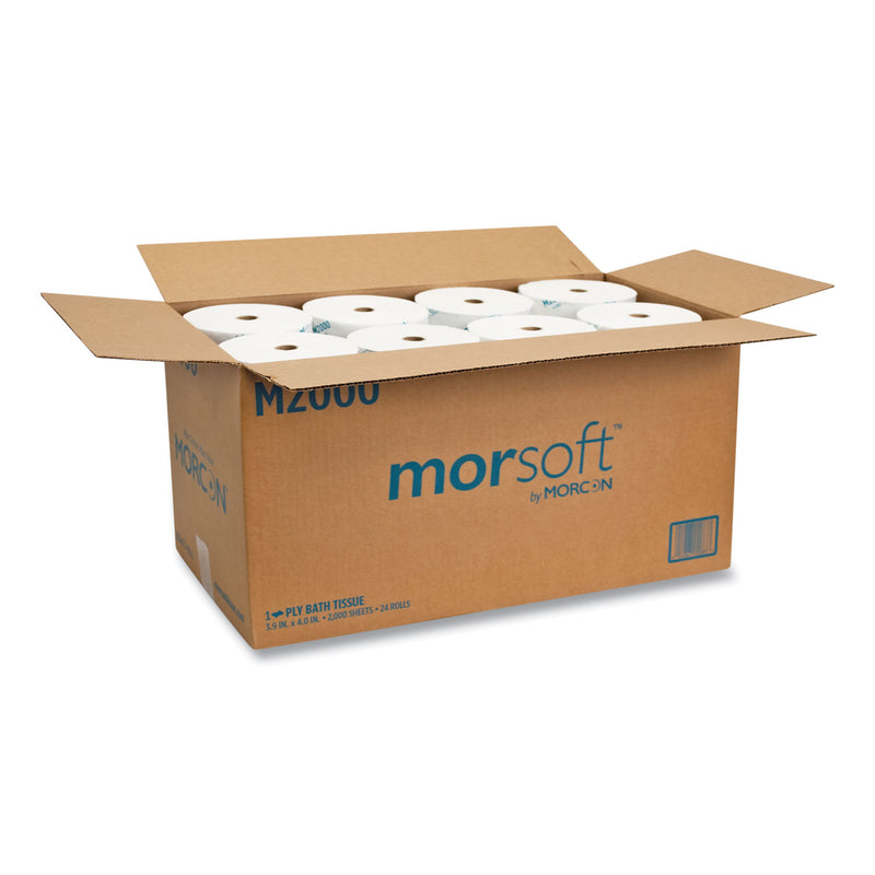 Morcon Tissue Small Core Bath Tissue, Septic Safe, 1-Ply, White, 2,000 Sheets/Roll, 24 Rolls/Carton