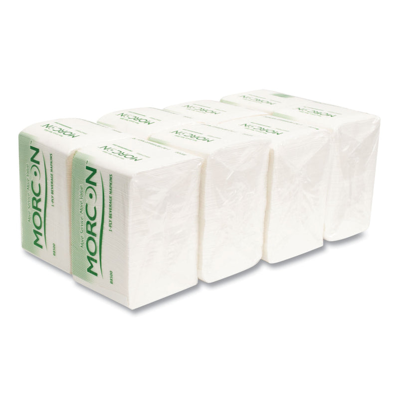 Morcon Tissue Morsoft Beverage Napkins, 9 x 9/4, White, 500/Pack, 8 Packs/Carton