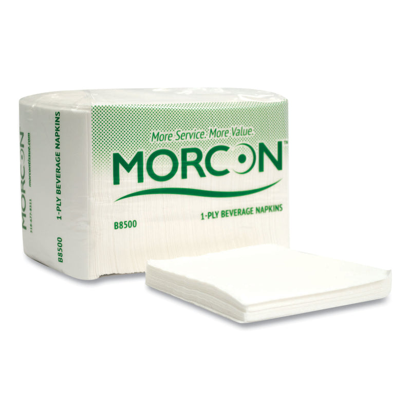 Morcon Tissue Morsoft Beverage Napkins, 9 x 9/4, White, 500/Pack, 8 Packs/Carton