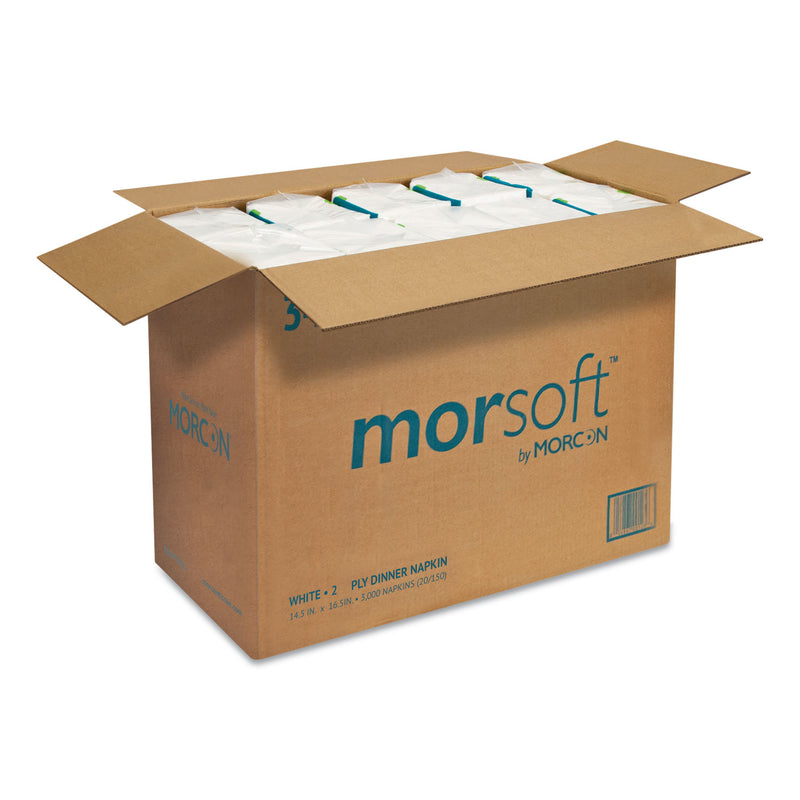 Morcon Tissue Morsoft Dinner Napkins, 2-Ply, 14.5 x 16.5, White, 3,000/Carton