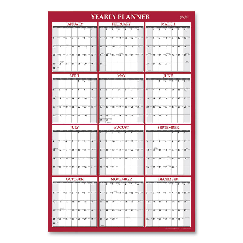 Blue Sky Classic Red Laminated Erasable Wall Calendar, Classic Red Artwork, 48 x 32, White/Red/Gray Sheets, 12-Month (Jan-Dec): 2023