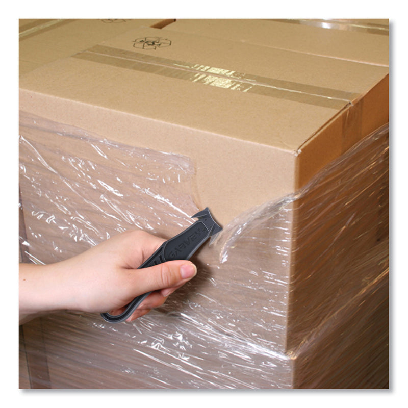 Garvey Safety Cutter Box Cutter Knife with Double Shielded Blade, 4" Plastic Handle, Black, 5/Pack