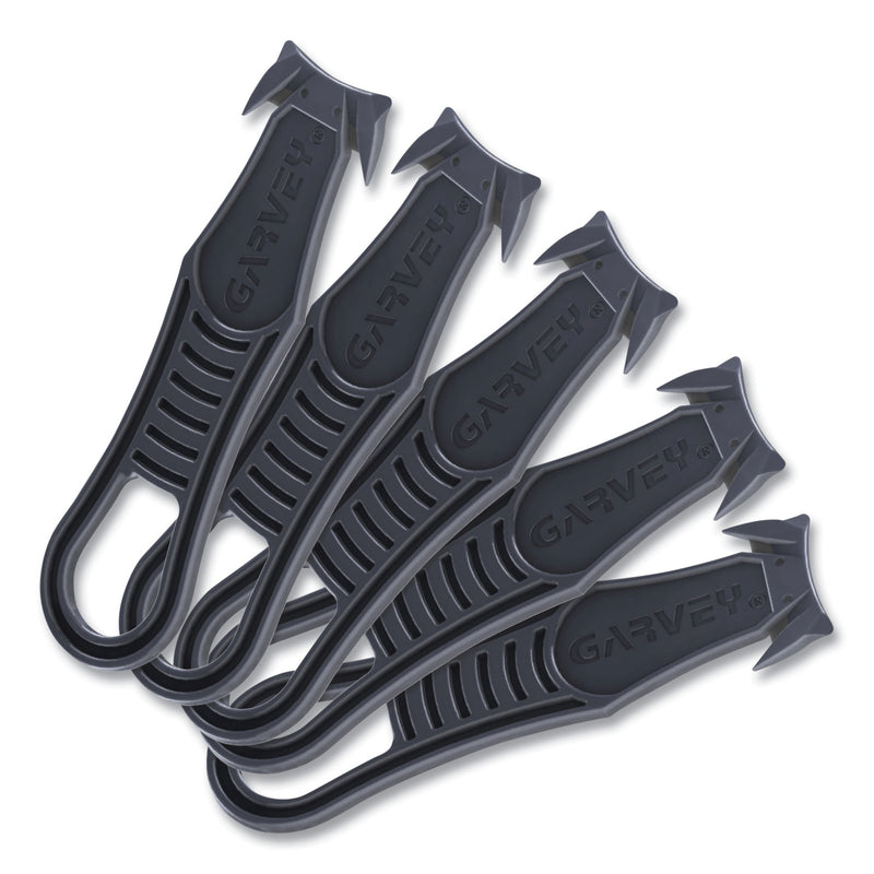 Garvey Safety Cutter Box Cutter Knife with Double Shielded Blade, 4" Plastic Handle, Black, 5/Pack