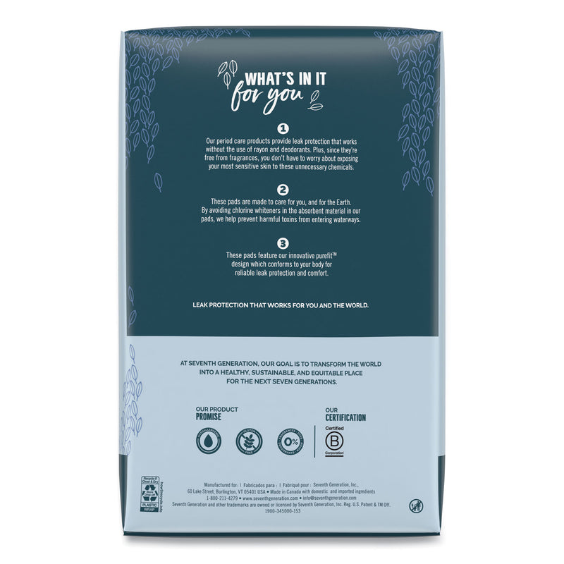 Seventh Generation Chlorine-Free Maxi Pads, Regular, 24/Pack, 6 Packs/Carton