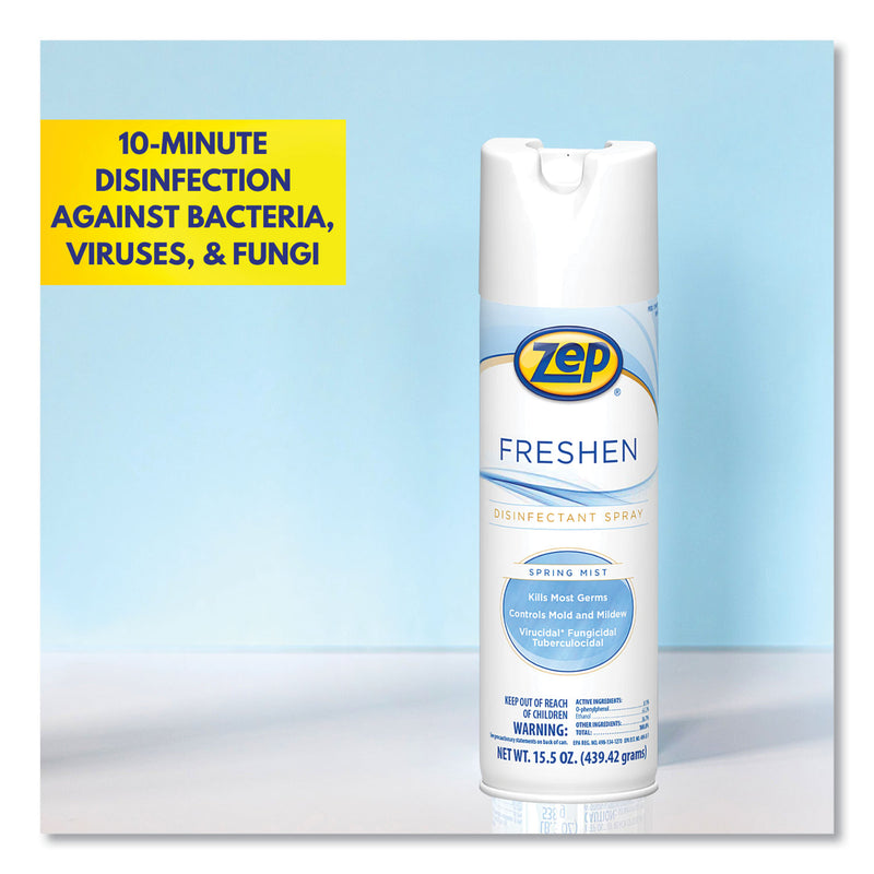 Zep Freshen Disinfectant Spray, Spring Mist, 15.5 oz Aerosol Spray, 12/Carton