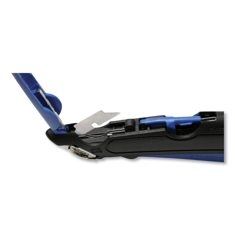 COSCO Easycut Self-Retracting Cutter with Safety-Tip Blade, Holster and Lanyard, 6" Plastic Handle, Black/Blue