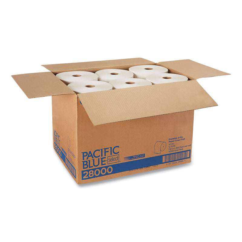 Georgia Pacific Pacific Blue Select Premium Nonperf Paper Towels, 2-Ply, 7.88 x 350 ft, White, 12 Rolls/Carton