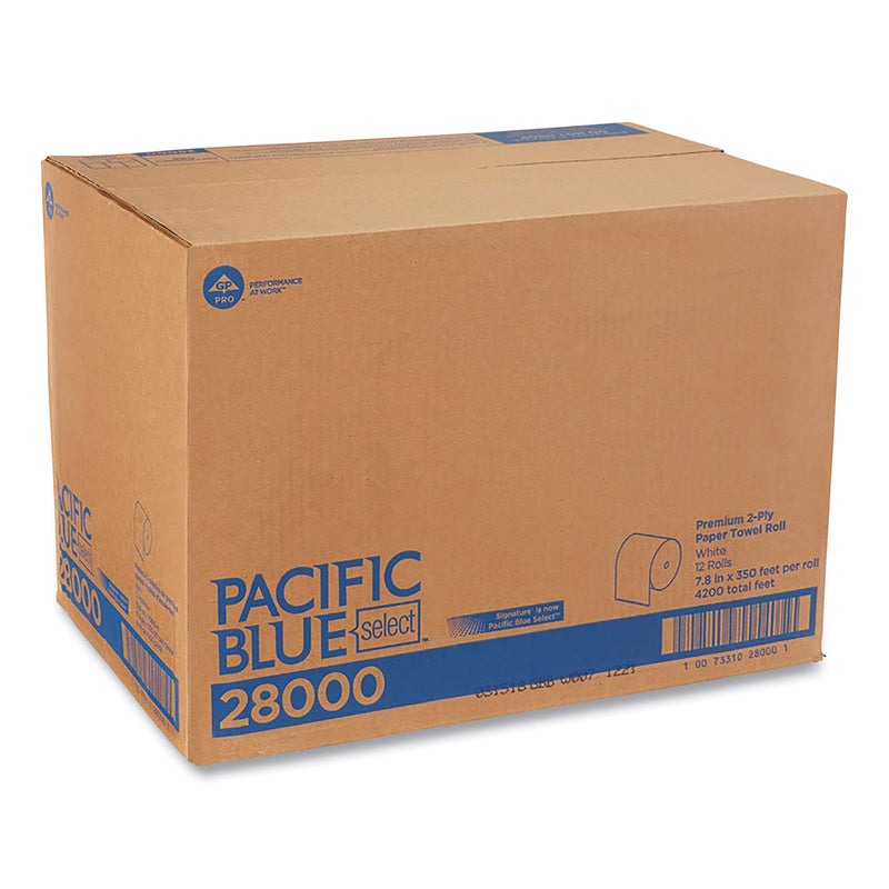 Georgia Pacific Pacific Blue Select Premium Nonperf Paper Towels, 2-Ply, 7.88 x 350 ft, White, 12 Rolls/Carton