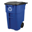Rubbermaid Brute Recycling Rollout Container, Square, 50 gal, Blue