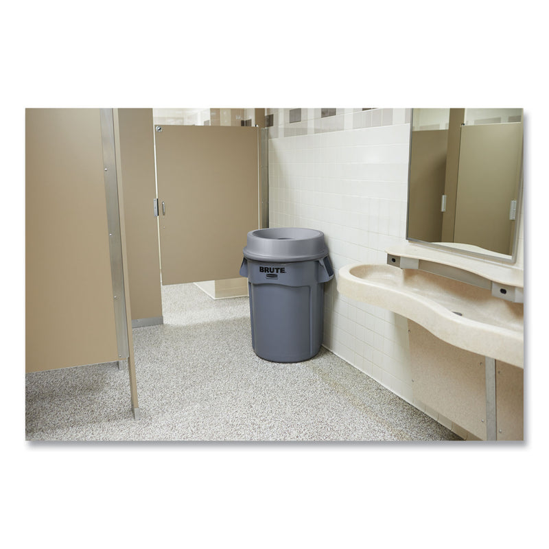 Rubbermaid Brute Vented Trash Receptacle, Round, 44 gal, Gray