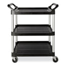 Rubbermaid Open-Side Utility Cart, Plastic, 3 Shelves, 300 lb Capacity, 40.63" x 20" x 37.81", Black