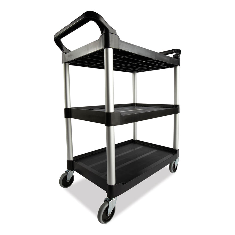 Rubbermaid Open-Side Utility Cart, Plastic, 3 Shelves, 300 lb Capacity, 40.63" x 20" x 37.81", Black