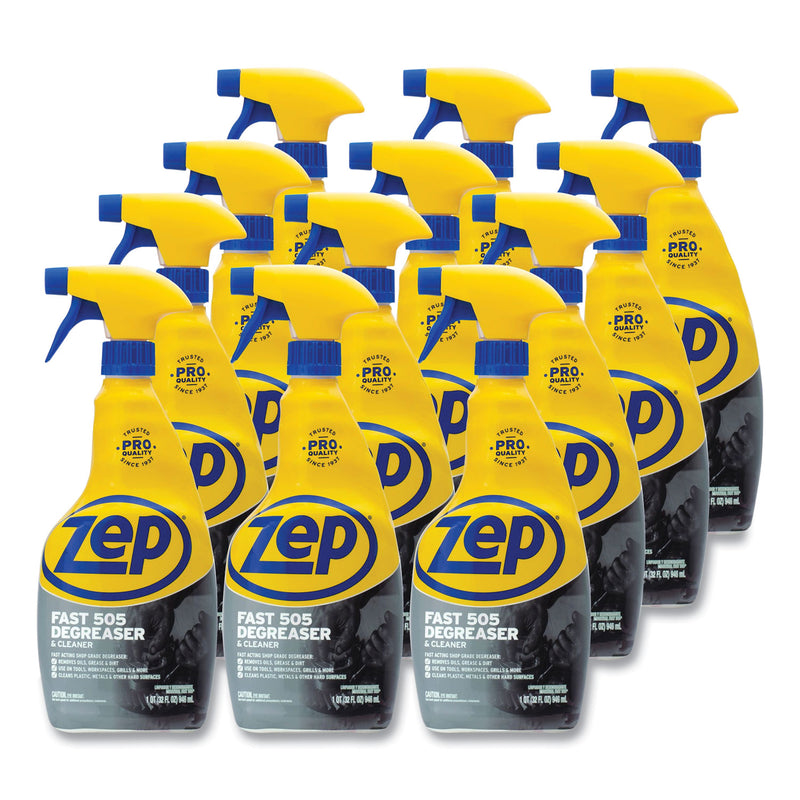 Zep Commercial Fast 505 Cleaner and Degreaser, 32 oz Spray Bottle, 12/Carton