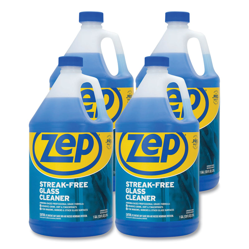 Zep Commercial Streak-Free Glass Cleaner, Pleasant Scent, 1 gal Bottle, 4/Carton
