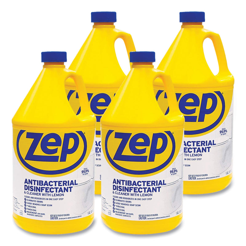 Zep Commercial Antibacterial Disinfectant, Lemon Scent, 1 gal, 4/Carton