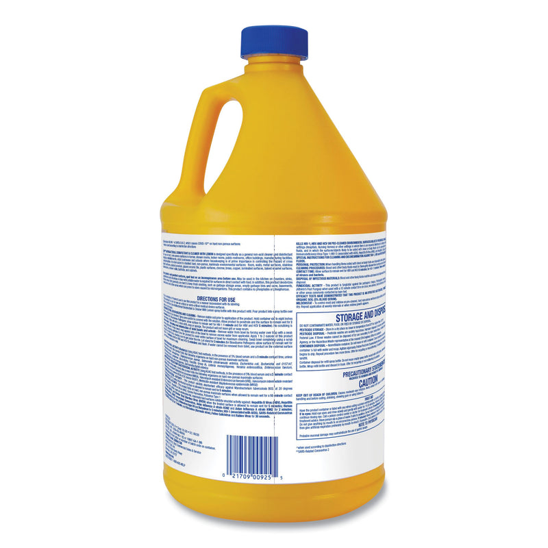 Zep Commercial Antibacterial Disinfectant, Lemon Scent, 1 gal, 4/Carton