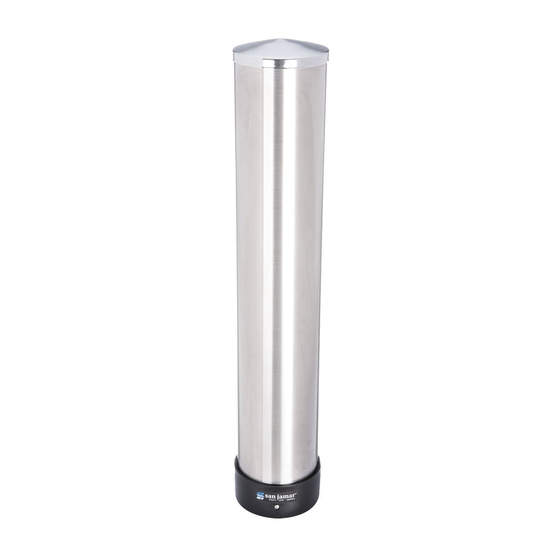 San Jamar Large Water Cup Dispenser with Removable Cap, For 12 oz to 24 oz Cups, Stainless Steel