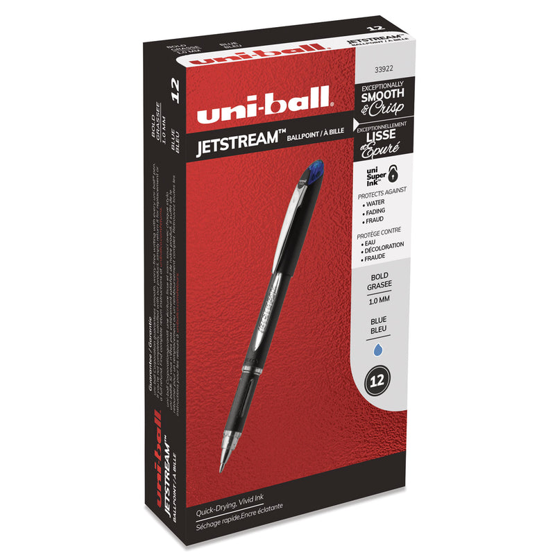 uniball Jetstream Stick Ballpoint Pen, Bold 1 mm, Blue Ink, Black Barrel