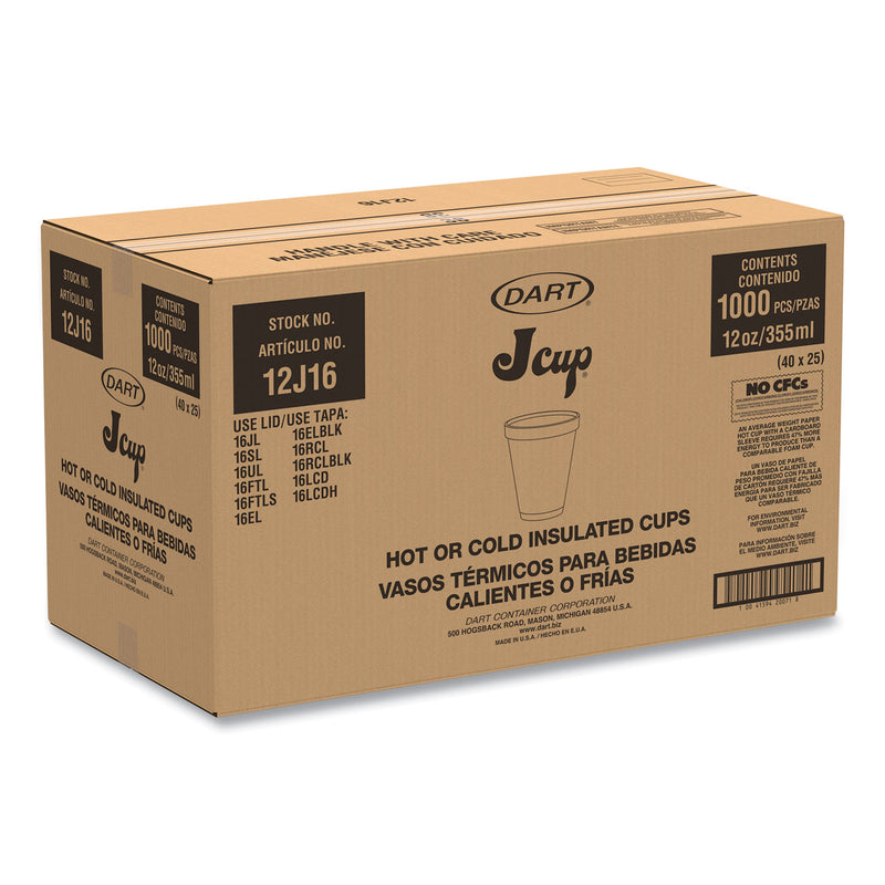 Dart Foam Drink Cups, 12 oz, White, 1,000/Carton