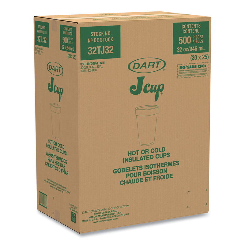 Dart Foam Drink Cups, 32 oz, White, 25/Bag, 20 Bags/Carton