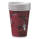Dart Solo Paper Hot Drink Cups in Bistro Design, 12 oz, Maroon, 300/Carton