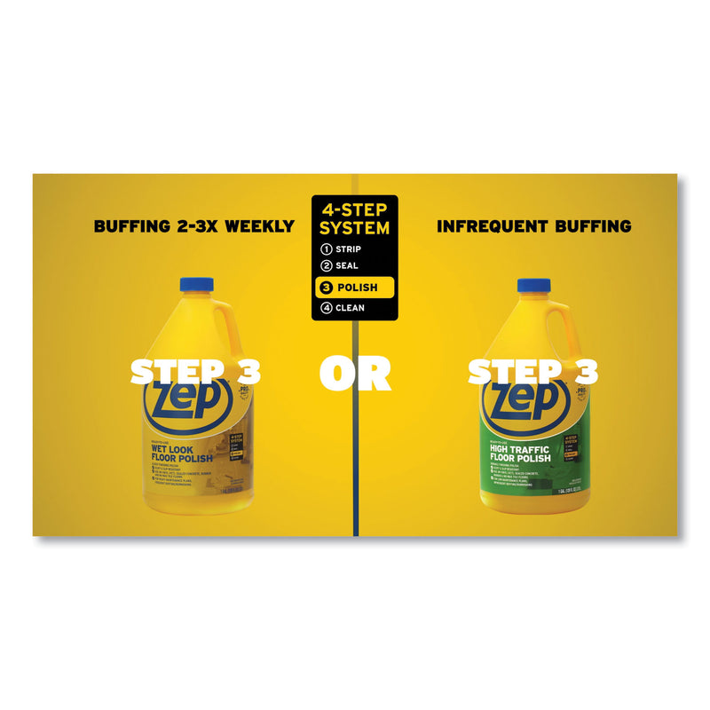 Zep Commercial Wet Look Floor Polish, 1 gal, 4/Carton