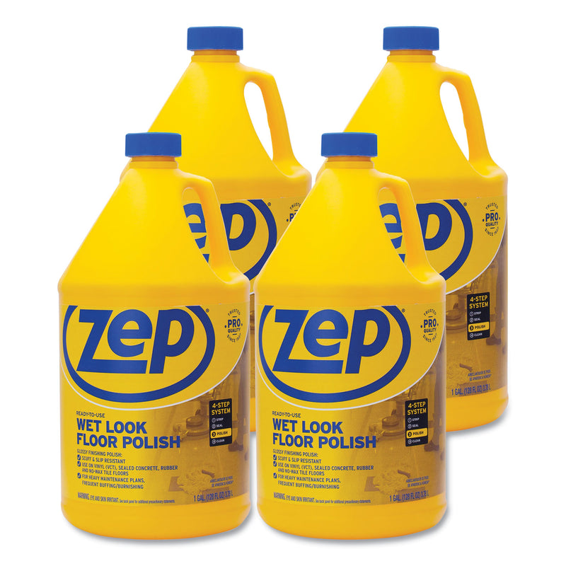 Zep Commercial Wet Look Floor Polish, 1 gal, 4/Carton