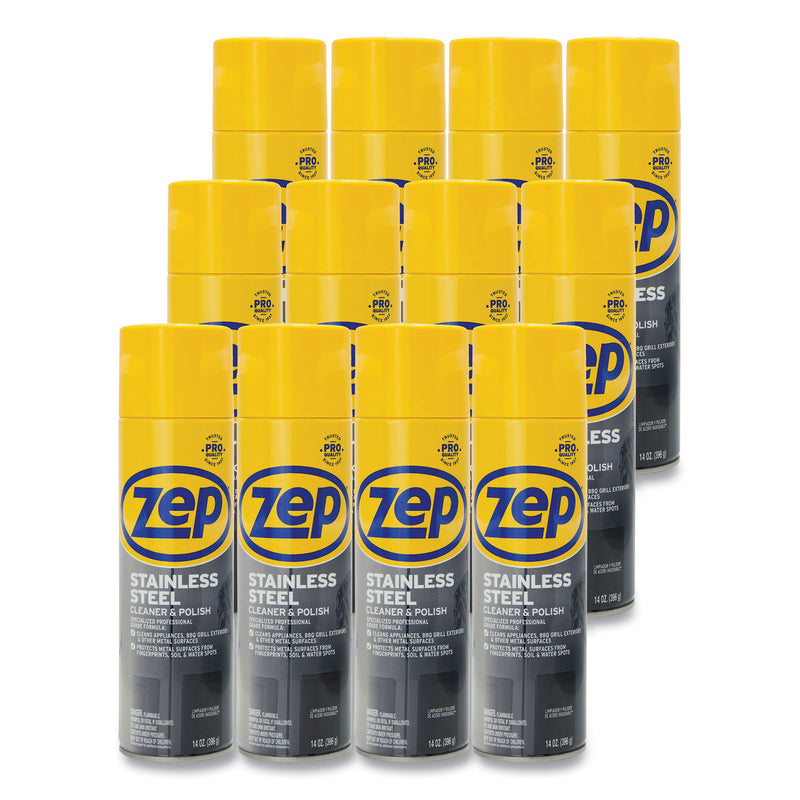 Zep Commercial Stainless Steel Polish, 14 oz Aerosol Spray, 12/Carton