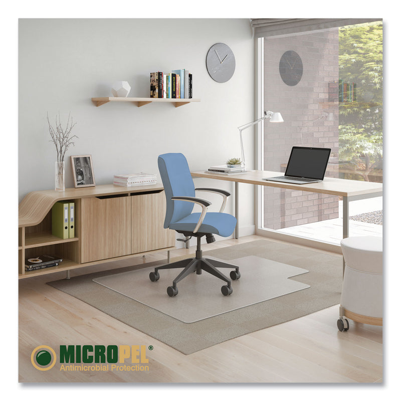 deflecto Antimicrobial Chair Mat, Medium Pile Carpet, 48 x 36, Lipped, Clear