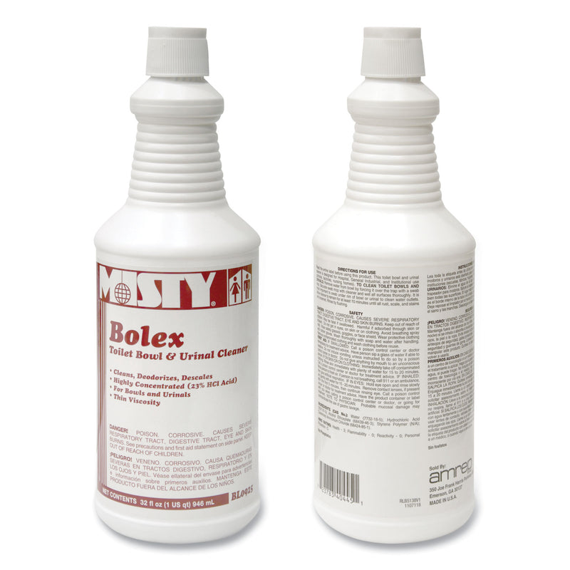 Misty Bolex 23 Percent Hydrochloric Acid Bowl Cleaner, Wintergreen, 32oz, 12/Carton