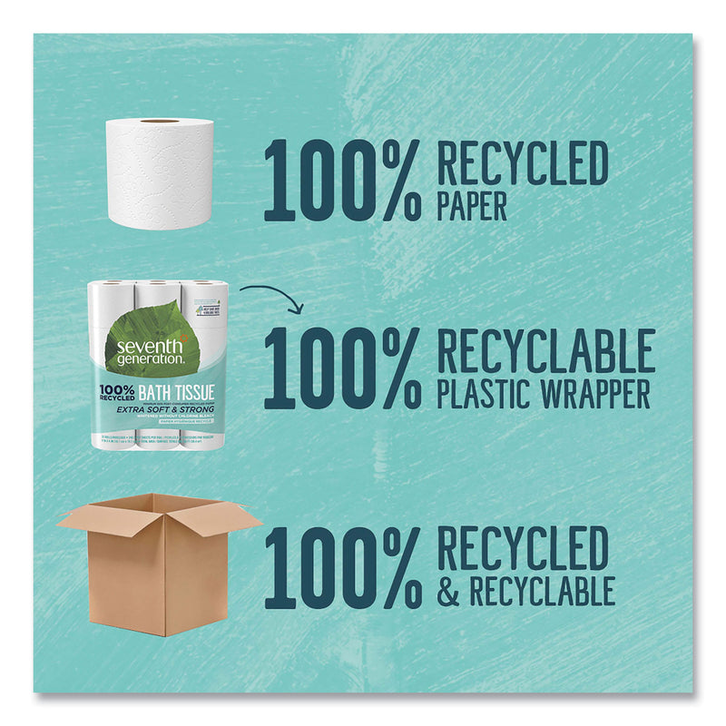 Seventh Generation 100% Recycled Bathroom Tissue, Septic Safe, 2-Ply, White, 240 Sheets/Roll, 24/Pack