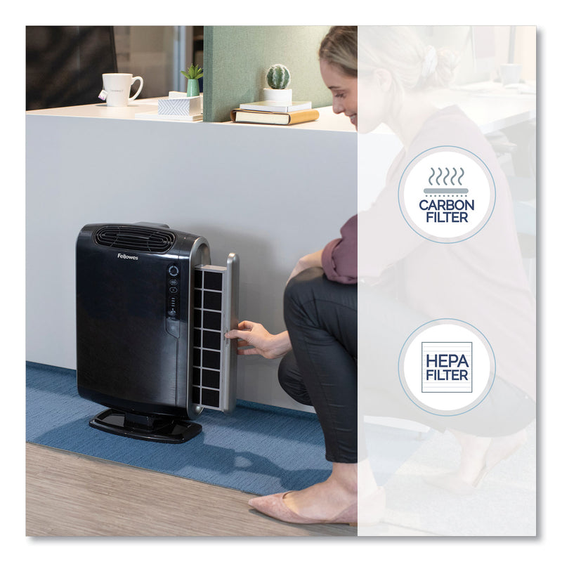 Fellowes HEPA and Carbon Filtration Air Purifiers, 200 to 400 sq ft Room Capacity, Black