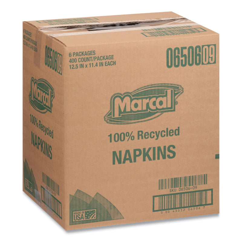 Marcal 100% Recycled Luncheon Napkins, 11.4 x 12.5, White, 400/Pack, 6PK/CT