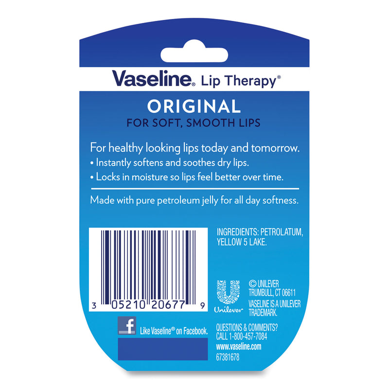 Vaseline Lip Therapy, Original, 0.25 oz, Plastic Flip-Top Container, 32/Carton
