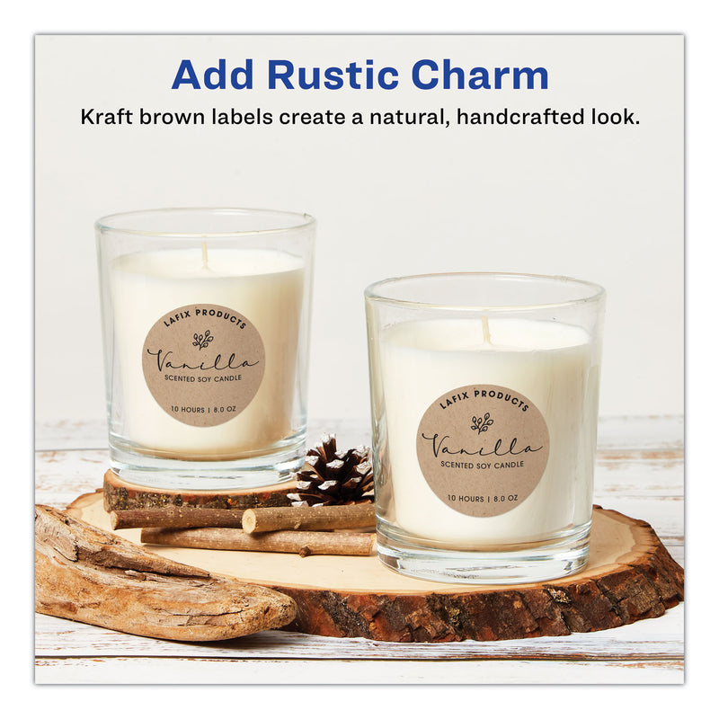 Avery Round Brown Kraft Print-to-the-Edge Labels, 2.5" dia, 225/PK