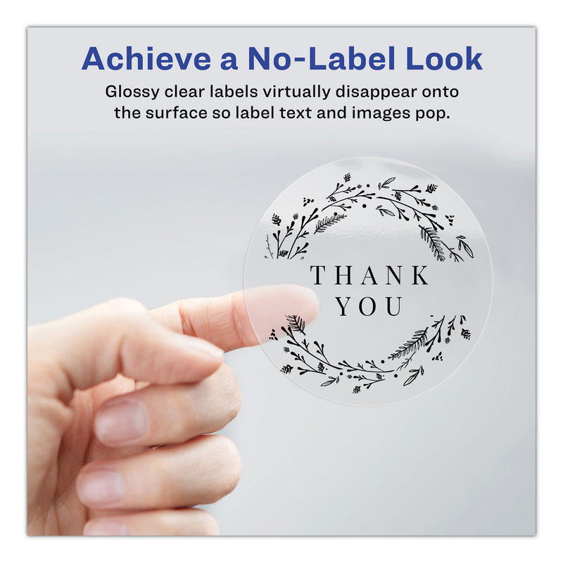 Avery Round Print-to-the Edge Labels with Sure Feed and Easy Peel, 2" dia, Glossy Clear, 120/PK