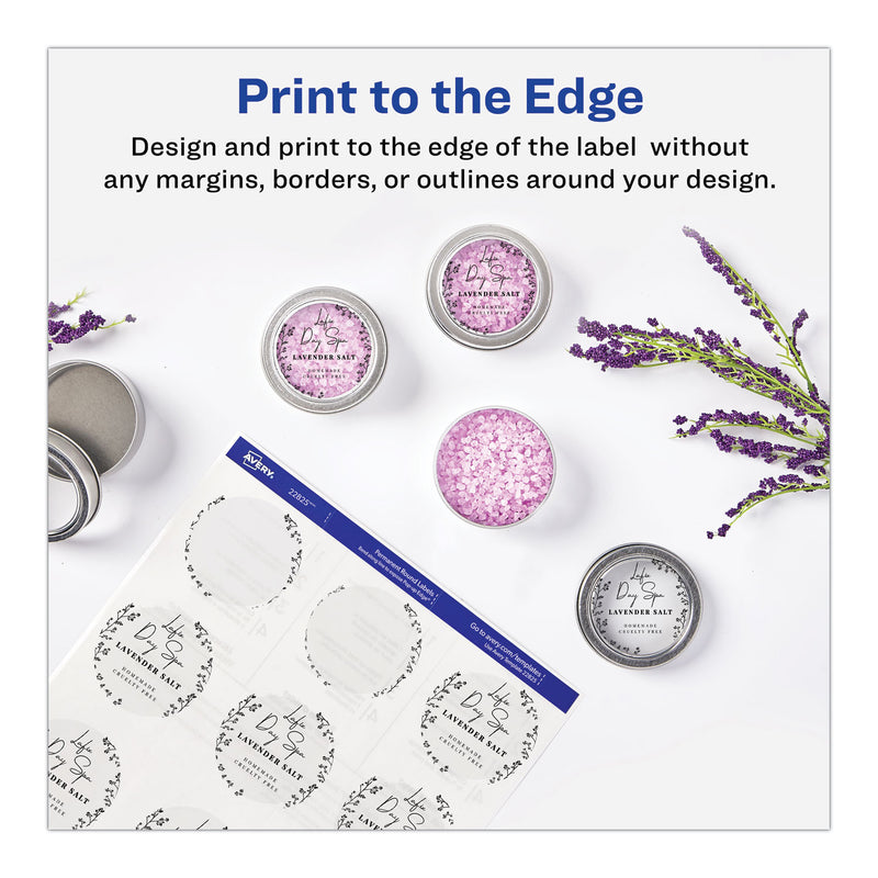 Avery Round Print-to-the Edge Labels with Sure Feed and Easy Peel, 2" dia, Glossy Clear, 120/PK
