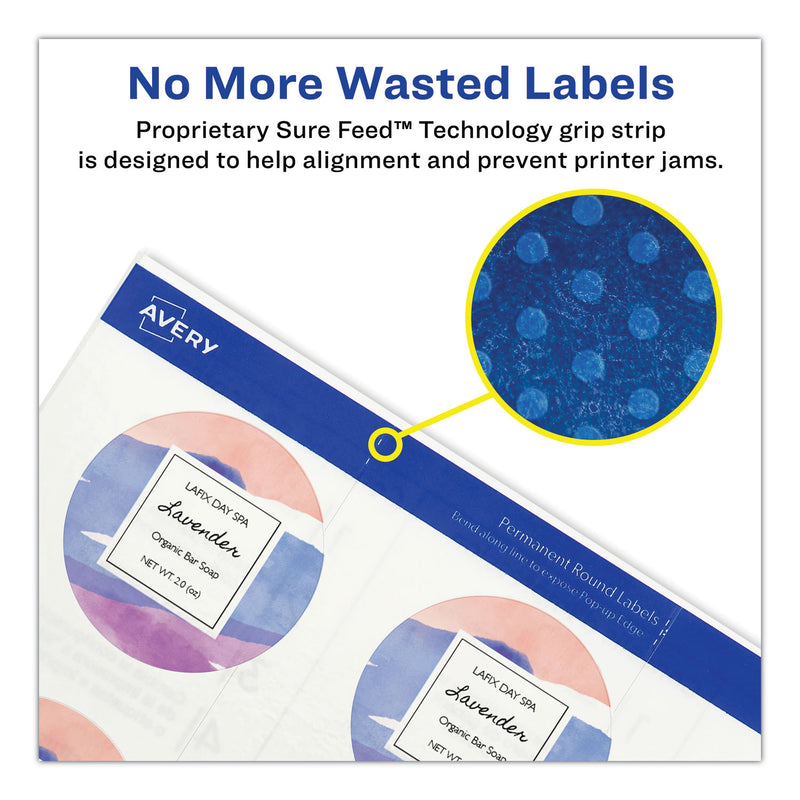 Avery Printable Self-Adhesive Permanent ID Labels w/Sure Feed, 0.75" dia, Clear, 400/PK