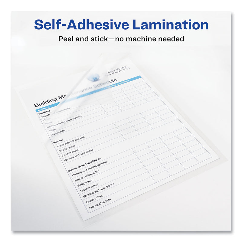 Avery Clear Self-Adhesive Laminating Sheets, 3 mil, 9" x 12", Matte Clear, 10/Pack