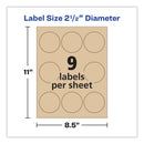 Avery Round Brown Kraft Print-to-the-Edge Labels, 2.5" dia, 225/PK