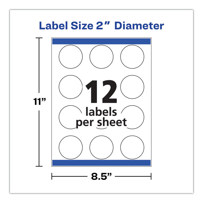 Avery Round Print-to-the Edge Labels with Sure Feed and Easy Peel, 2" dia, Glossy Clear, 120/PK