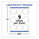Avery Durable White ID Labels w/ Sure Feed, 2.5" dia, White, 72/Pk