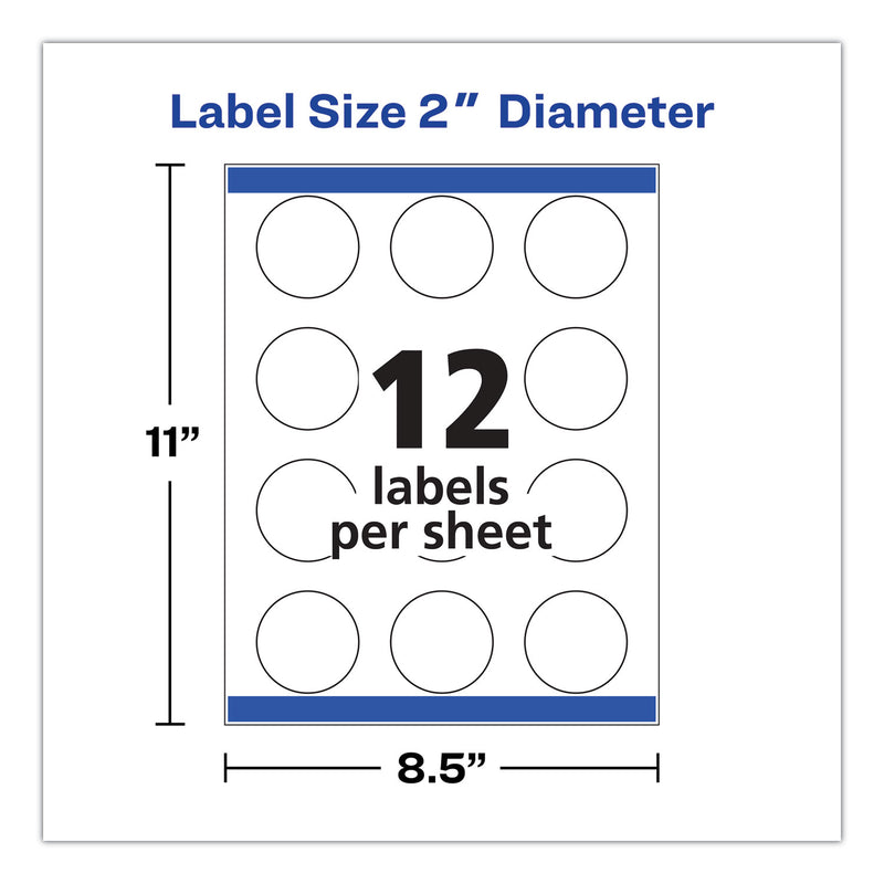 Avery Round Print-to-the Edge Labels with Sure Feed and Easy Peel, 2" dia, Glossy White, 120/PK