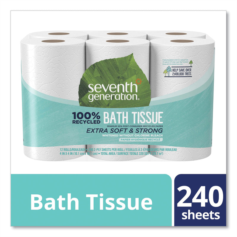 Seventh Generation 100% Recycled Bathroom Tissue, Septic Safe, 2-Ply, White, 240 Sheets/Roll, 12 Rolls/Pack, 4 Packs/Carton