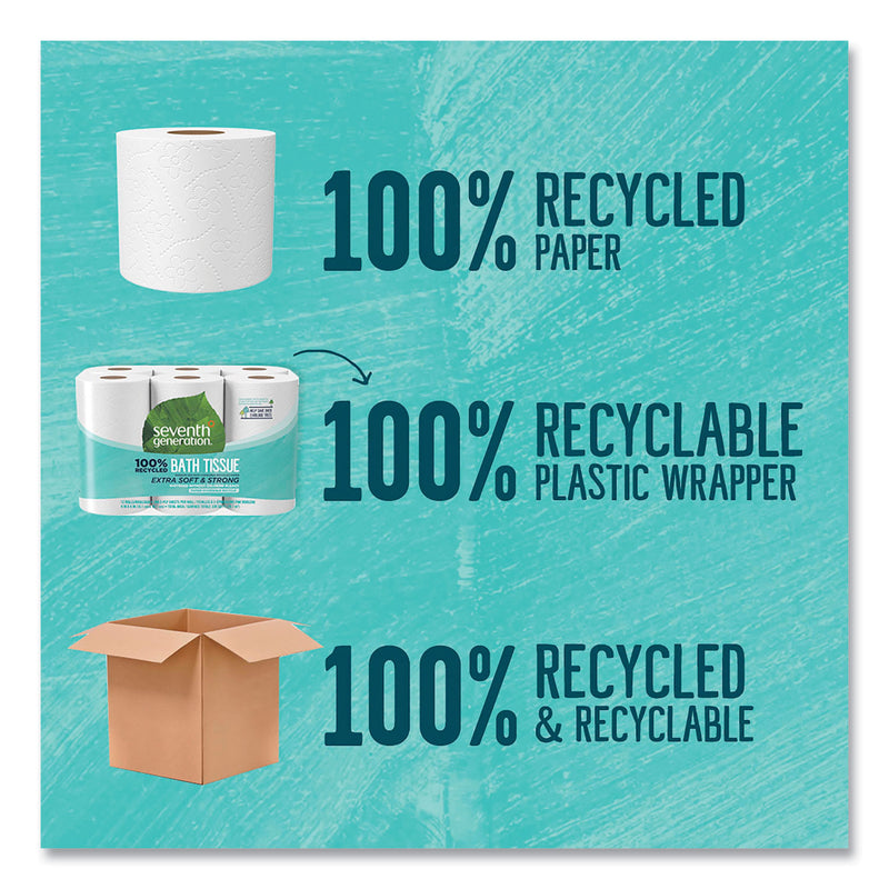 Seventh Generation 100% Recycled Bathroom Tissue, Septic Safe, 2-Ply, White, 240 Sheets/Roll, 12/Pack