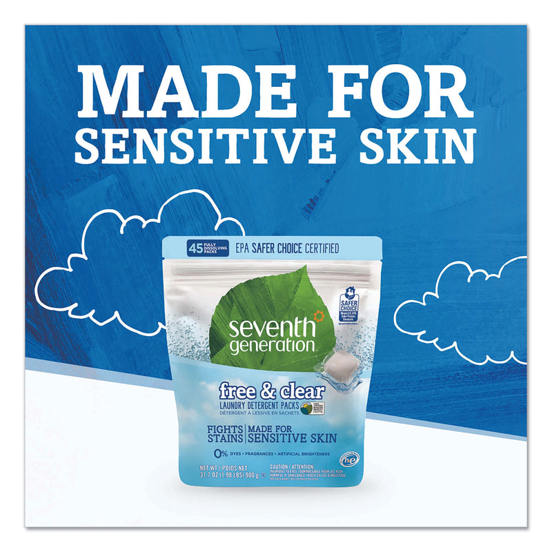 Seventh Generation Natural Laundry Detergent Packs, Powder, Unscented, 45 Packets/Pack