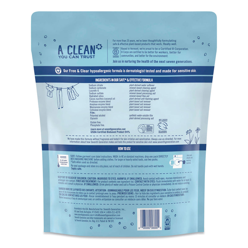 Seventh Generation Natural Laundry Detergent Packs, Powder, Unscented, 45 Packets/Pack, 8/Carton