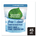 Seventh Generation Natural Laundry Detergent Packs, Powder, Unscented, 45 Packets/Pack, 8/Carton