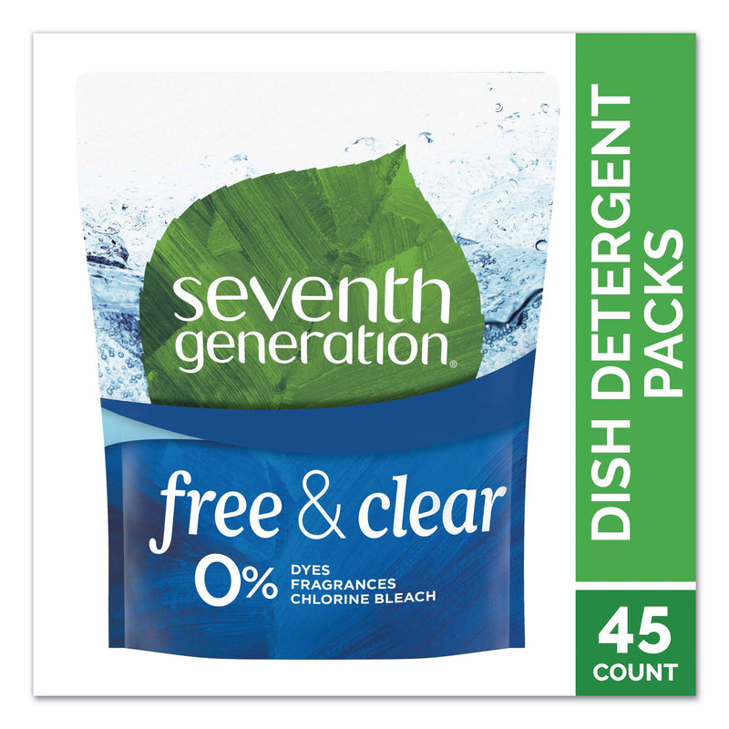Seventh Generation Natural Dishwasher Detergent Concentrated Packs, Free and Clear, 45/Pack, 8 Packs/Carton