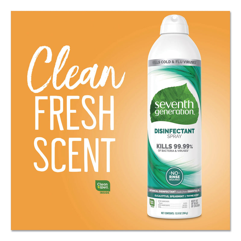 Seventh Generation Disinfectant Sprays, Eucalyptus/Spearmint/Thyme, 13.9 oz Spray Bottle, 8/Carton